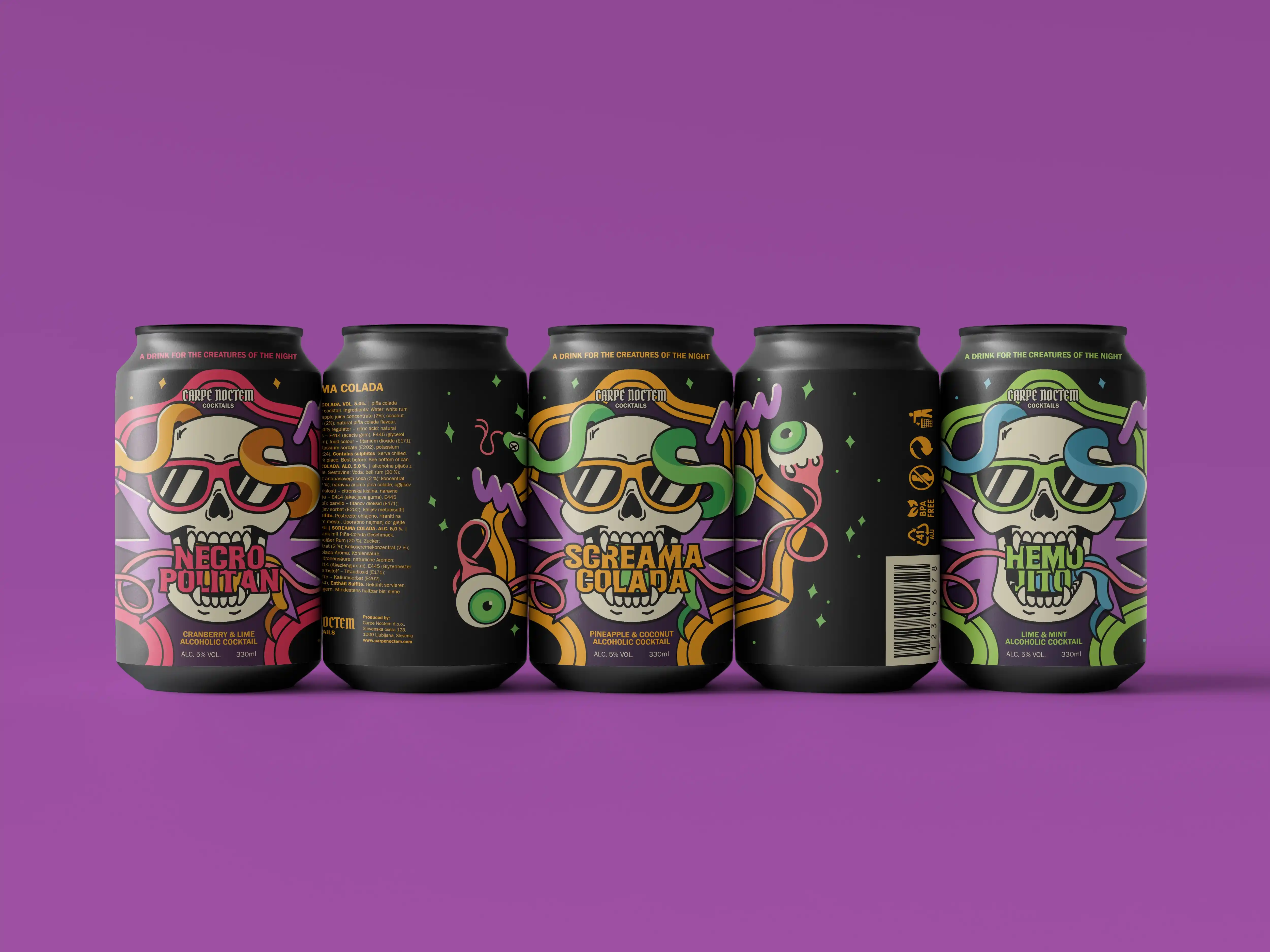 Mockups of five cans